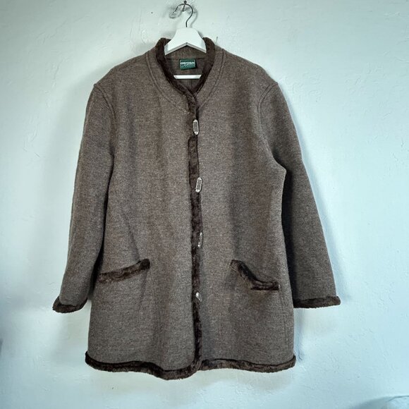 Geiger Collections Womens Brown Pure Wool Fur Trim Cardigan Sweater Coat Size 40 - Picture 1 of 13
